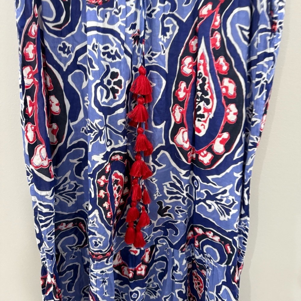 Tuckernuck La Plage Dress Maxi Sleeveless Tassel in Blue Red Print - Picture 3 of 5